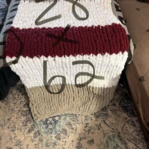 Chunky Striped Cozy Throw Blanket - Burgundy, White & Tan
